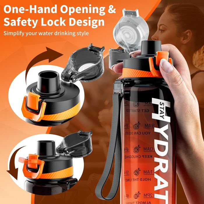 Питна пляшка Mevoly, герметична пляшка для води об'ємом 1 л без вмісту BPA, виготовлена з тритану, спортивна питна пляшка об'ємом