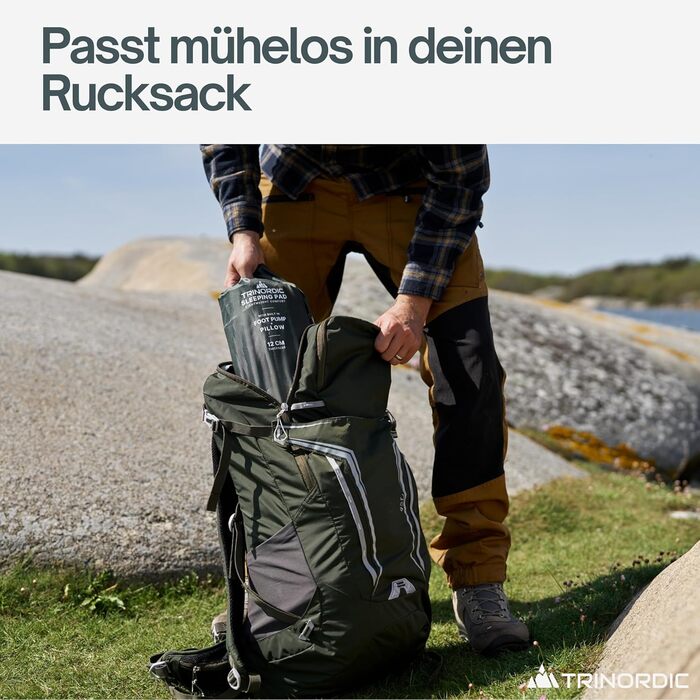 Надзвичайно товстий надувний килимок для сну - товщиною 12 см та шириною 70 см з ножним насосом та подушкою - Надувний матрац для кемпінгу з невеликим розміром упаковки для активного відпочинку, походів та велопрогулянок