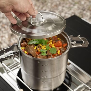 Набір для приготування їжі на відкритому повітрі, кемпінгові горщики з нержавіючої сталі 304, легка конструкція для приготування простих страв на багатті, кемпінговий посуд із надійною петлею для підвішування B