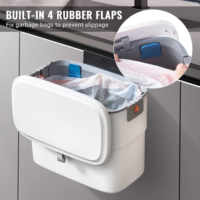 Сміттєвий бак для кухні ELPHECO - підвісний сміттєвий бак на 1,8 галона з кришкою, настінний сміттєвий бак на 7 літрів для дверей