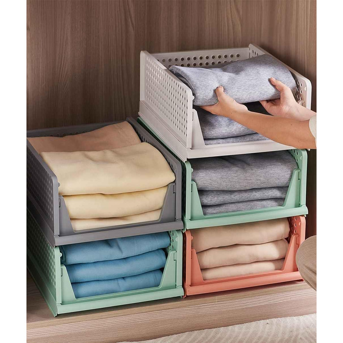 Елементний штабельований складний гардероб для зберігання ящиків шафа-органайзер ящик пластикові ящики для зберігання для дому спальня кухня 4 кольори та білий, 8-