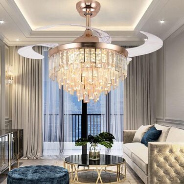 Тихий вентиляторний світильник Висувна кришталева люстра стельовий вентилятор Висувні стельові вентилятори з підсвічуванням Пульт