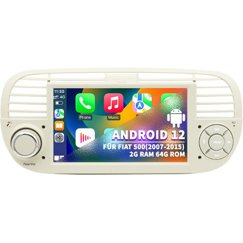 Автомобільна радіо для FIAT 500 2007 2008 2009 2010 2011 2012 2013 2014 2015, система Android 12 2G64G з GPS-навігацією CarPlay Android Auto, 7-дюймовий сенсорний IPS-екран Wi-Fi Bluetooth FM-радіоприймач