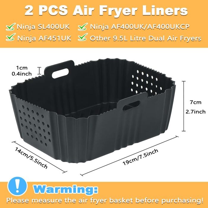 Силіконові форми YQL для подвійної фритюрниці Ninja SL400EU/ SL400EUCP, силіконова вставка для фритюрниці 2PCS, аксесуари для фритюрниці Ninja Foodi Max Dual Zone AF400EU/ AF400EUCP (чорна)