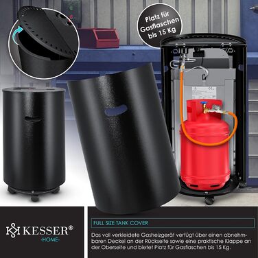 Керамічний газовий обігрівач KESSER® потужністю 4200 Вт, включаючи регулятор тиску газу, газовий шланг, газовий обігрівач із захисним чохлом, газовий обігрівач, інфрачервоний керамічний пальник, газові балони з бутаном або пропаном, чорний колір