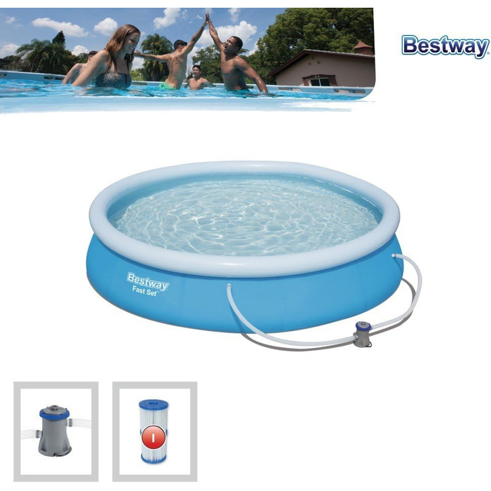 Набір для басейну Bestway Fast Set з фільтруючим насосом, 5377 л, синій, 366 x 366 x 76 см