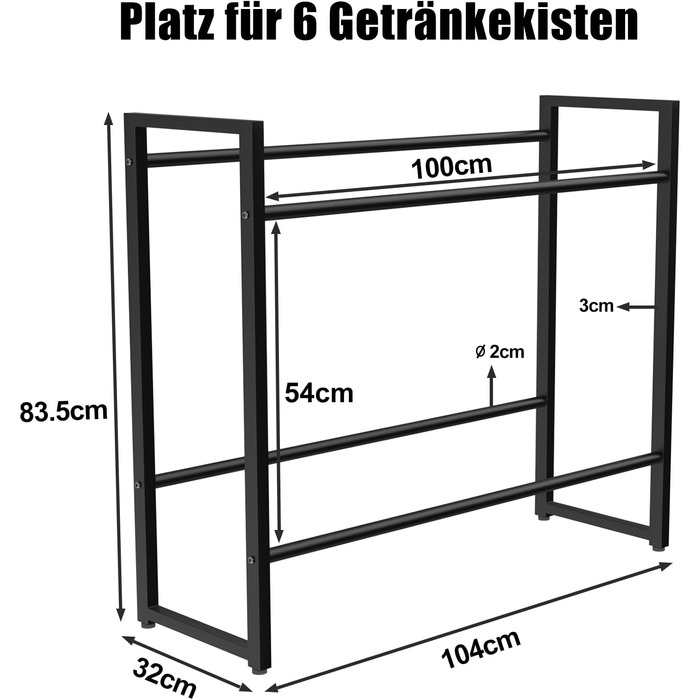 Стелаж для напоїв на 6 ящиків, вантажопідйомність 300 кг, металевий стелаж для напоїв, стелаж для ящиків з регульованими по висоті пластиковими ніжками, компактний тримач для напоїв, чорний