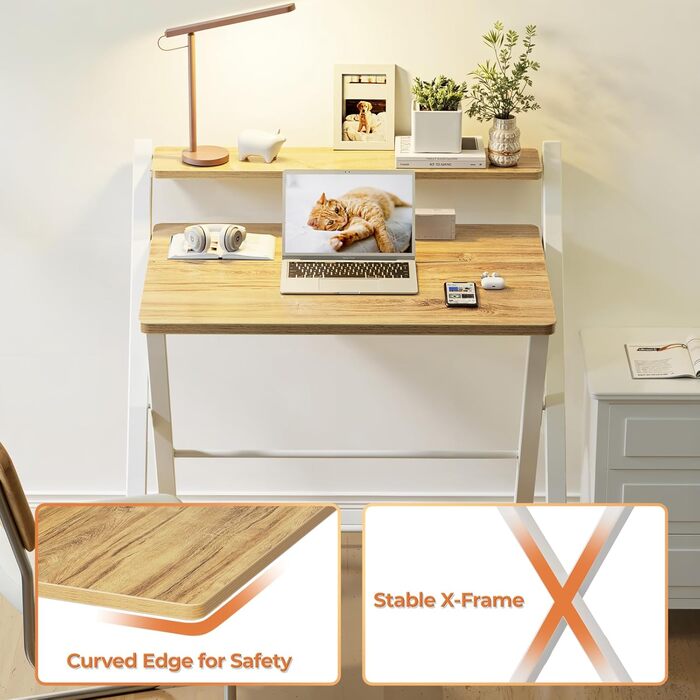 Маленький розкладний стіл, Не потребує складання, Малий розмір, Компактний розкладний стіл з підставкою для монітора, Дубовий комп&39ютерний стіл, Робочий стіл, Розкладний стіл, Бежевий, Малий розмір, Бежевий