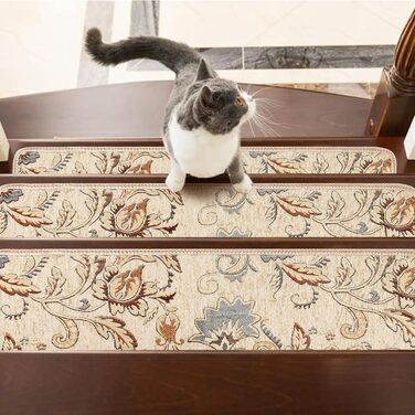 Нова технологія в&39язання, нековзні килимові сходинки для використання всередині приміщень, збільшена товщина, відчуття тонкої бавовни під ногами, елегантний візерунок, неповторний, 20,3 x 76,2 см, 7 шт.