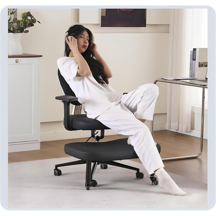 Ергономічне крісло зі схрещеними ніжками, для дому та офісу, універсальне крісло на колінах, регульована висота, крісло для йоги, чорне