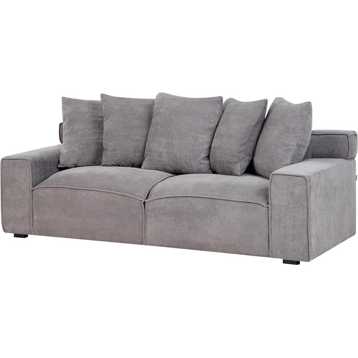 Місний диван Beliani, оббивка з темно-сірої вельветової тканини, 5 декоративних подушок, широкі підлокітники, Віскан, 3-