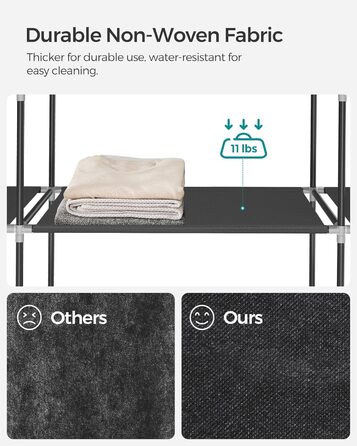 Шафа, Тканинна шафа, з вішалкою для одягу та полицями, Тканинний чохол, для спальні, гардеробної, 150 x 45 x 175 см, Чорний LSF03H