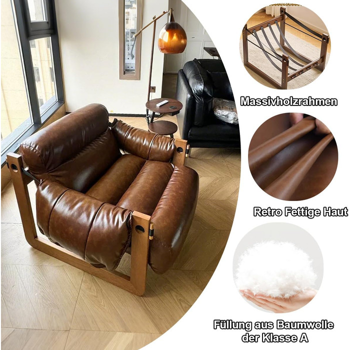 Крісло, крісло для читання, спальня, зручні крісла для обіймів, ретро-крісло з дерев&39яним каркасом та зручним сидінням для вітальні, спальні, домашнього офісу, рецепції, балкона, коричневий