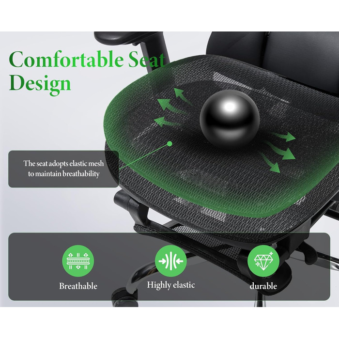 Ергономічне офісне крісло, стілець для роботи з функцією гойдання, регульована висота, виготовлений з сітчастої тканини, обертове крісло для навчання, офісу, домашнього офісу, чорний колір