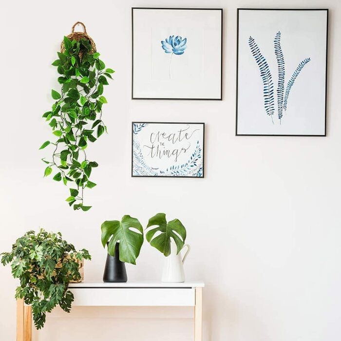 Штучні підвісні рослини з дерев'яним кошиком, 107 см в горщиках для офісу, кухні, саду, вечірки, декору стін (плющ) Ivy01 Wood кол