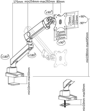 Тримач для монітора ICY BOX до 32 дюймів (до 8 кг, VESA 75x75/100x100), сталевий стенд для монітора з поворотом та нахилом, кріплення на стіл/стільницю, IB-MS313-T, Чорний. До 32 дюймів / 8 кг, одинарний.