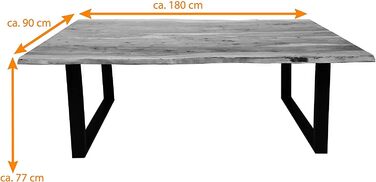 Стіл SAM з живим краєм 180x90 см Quarto, масив акації оздоблення горіхом, обідній стіл з чорною U-подібною рамою, обідній стіл/дерев&39яний стіл промислового дизайну, стільниця 26 мм