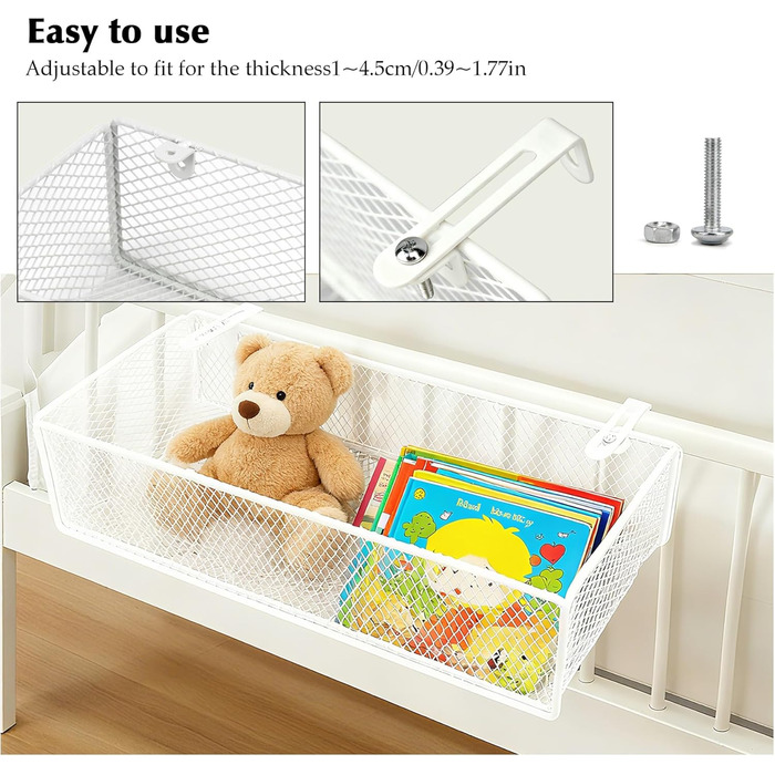 Підвісний металевий кошик для зберігання речей для тумбочки біля ліжка, підвісний кошик для книг, телефонів, окулярів, журналів, підвісний органайзер для домашнього офісу, шкільного гуртожитку (білий, 37 x 15 x 9 см) Білий 37 x 15 x 9 см