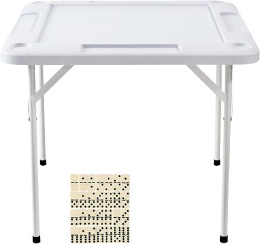 Стіл для маджонгу VEVOR, стіл доміно, складний картковий стіл для 4 гравців з 4 підставками для напоїв та 4 лотками для фішок, портативний ігровий стіл доміно з 1 набором доміно для маджонгу, покеру та головоломок, білий