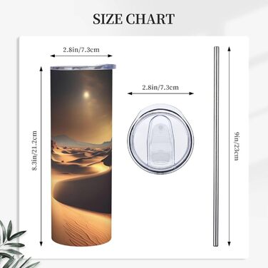 Кухоль з прямою трубочкою, дизайн пустелі Сахара, дорожній кухоль, підходить для кемпінгу, офісу та дому, 590 мл