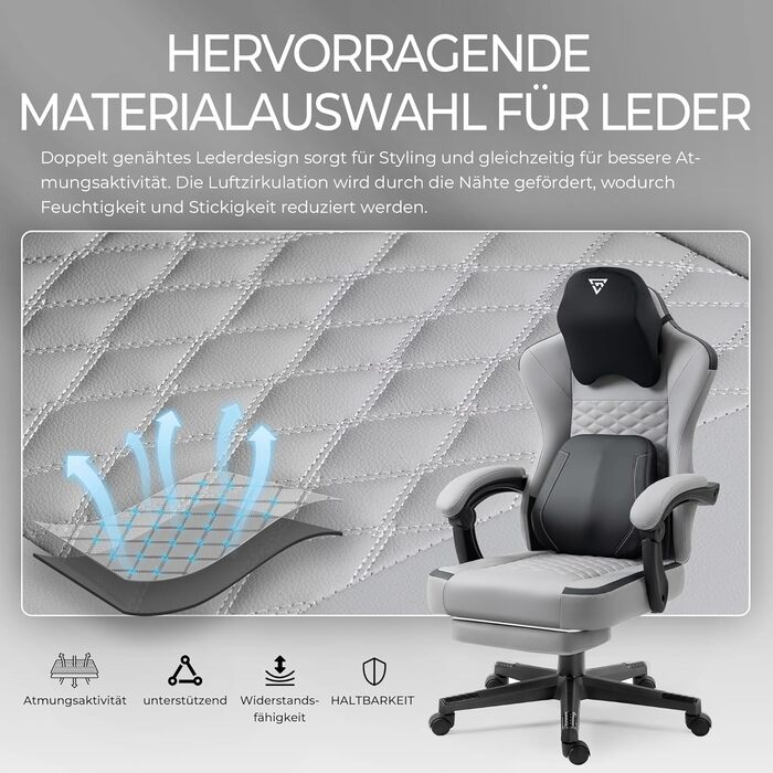 Ігрове крісло з підігрівом та масажною поперековою опорою, ергономічне ігрове комп&39ютерне крісло з пружинними подушками та підставкою для ніг, крісло для ПК з високою спинкою та відкидним кріслом для дорослих, сірий колір