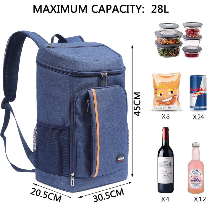 Рюкзак-холодильник 28 л, сумка-холодильник, сумка для пікніка, велика ізольована сумка-холодильник для чоловіків та жінок для пляжу/пікніка/кемпінгу/барбекю/барбекю/пішохідного туризму (синій)