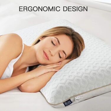 Подушка BedStory з гелевої піни з ефектом пам&39яті 40x60, висота 14 см, ортопедична подушка для сну на боці, ергономічна подушка зі знімним та пральним чохлом, сертифікована Oeko-Tex подушка 60x40x14 см, біла