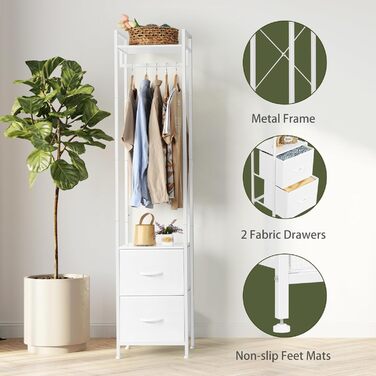 Окремостояча, міцна металева вішалка для одягу з 2 полицями для взуття, мінімалістичний дизайн, компактна підставка для одягу для спальні/дому - біла