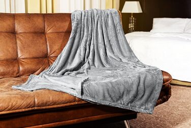 Пухнаста флісова ковдра преміум-класу, що дає усадку та не залишає ворсу Тепла мікротермічна ковдра, ковдра для дивана, кушетки, ліжка та вітальні, (сіра)., 150x220