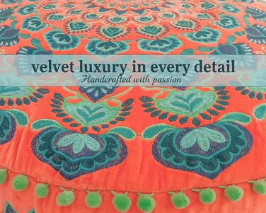 Бірюзовий круглий пуф-пуф з оксамитовою вишивкою Мяка вишита підлогова подушка з марокканським візерунком, діаметром 60 см, ідеально підходить для вітальні, спальні або кімнати для медитації. Бірюзовий колір 59Г x 59Ш x 20В см