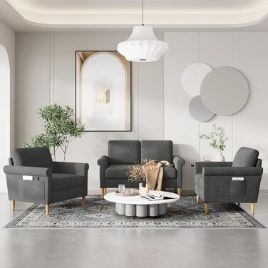 Місний диван Vesgantti, невеликий тканинний диванчик з підлокітниками, міні-диван для вітальні/квартири/офісу, легке складання, 123 x 70 x 88 см, сірий, міні-2-місний, 2-