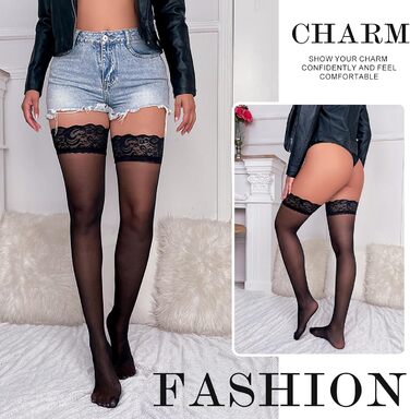 Сет з 4 пар панчох SNDE, мереживні, високі до стегна, універсальний розмір