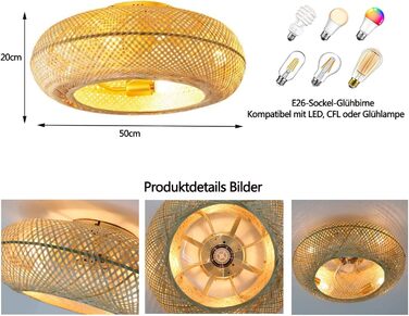 Стельовий вентилятор з підсвічуванням і пультом дистанційного керування Тихий E27 ретро бамбуковий стельовий світильник з вентилят