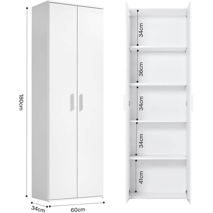 Шафа для документів mokebo, багатофункціональна шафа (60x180 см) Довга з дерева, також підходить як офісна шафа, універсальна шафа або шафа для взуття, а також як комора або шафа білого кольору -11 багатофункціональна шафа З відділеннями