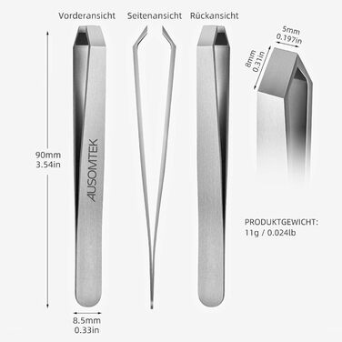 Пінцет для бороди AUSOMTEK, пінцет для вищипування білого волосся, нержавіюча сталь, пінцет для видалення тонкого волосся, інструмент для формування брів, наконечник 5 мм, прозора коробка