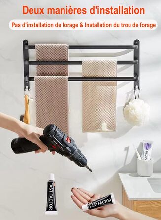 Полотенцесушитель без свердління, чорний, ванна кімната, настінний набір аксесуарів для ванної кімнати, кухонний полотенцесушитель