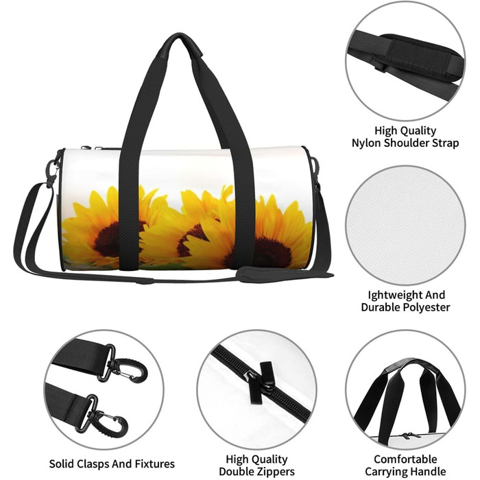 Спортивна сумка, дорожня сумка, сумка для подорожей, з принтом соняшників на дерев'яній текстурі, сумка на нічліг, чорна, універсальний розмір