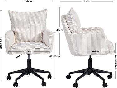 Офісний стілець Duhome, стілець для роботи з вельвету, поворотний на 360 стілець, стілець для туалетного столика, комп&39ютерний стілець з регульованою висотою, білий