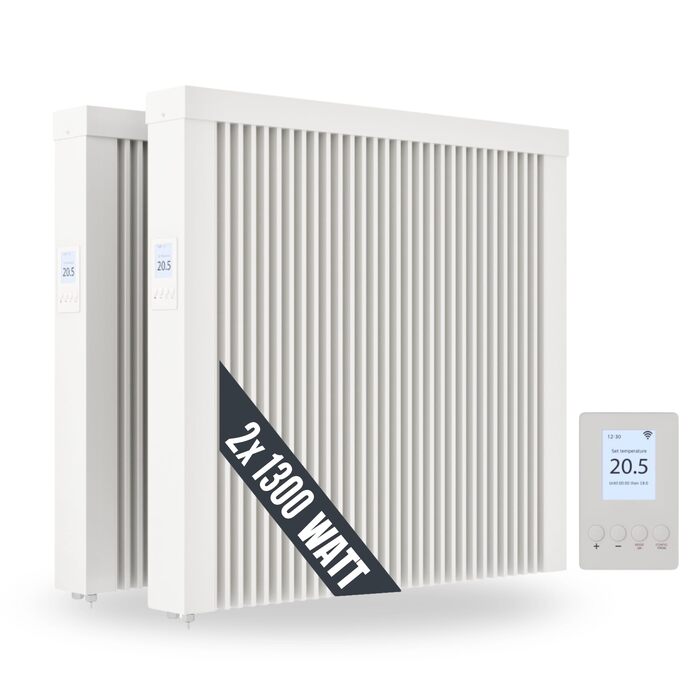 Електричний обігрівач Aero smart потужністю 1300 Вт з вогнетривким сердечником для настінного монтажу/електричний радіатор (електрична духовка), 2 шт.
