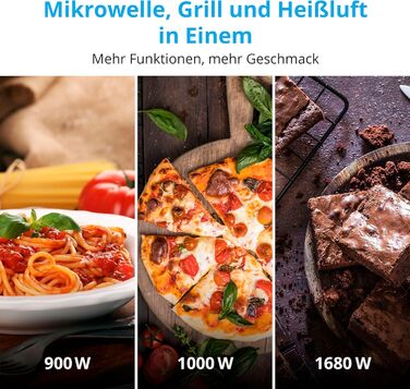 Мікрохвильова піч MEDION 3 в 1 з функцією гриля та конвекції (23 літри, 900 Вт, 1 000 Вт гриль, 1 680 Вт гаряче повітря, 10 автоматичних програм, функція розморожування, дисплей, MD11493) чорний