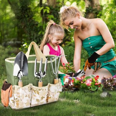 Набір садових інструментів Gartenwerkzeug, 12 предметів, з органайзером-сумкою, садова лопатка з деревяною ручкою, секатор, садові граблі, подарунок для садівників, ідеальний подарунок для жінок-садівниць