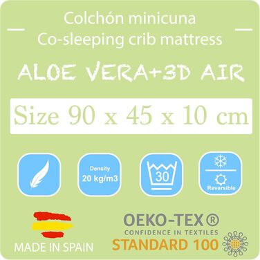 Міні-матрац PEKITAS для дитячих ліжок, 45 x 90 см, товщина 10 см, дихаючий, гібридний, двосторонній, двосторонній чохол, знімний, можна прати, жорсткий, захист від задухи, дитяче ліжечко