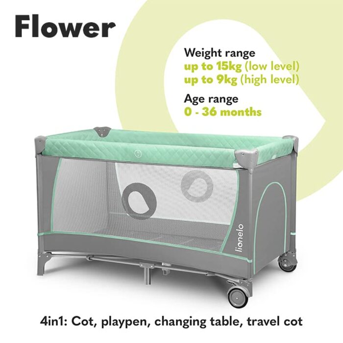 В1 дитяче ліжечко для подорожей, манеж з боковим входом, пеленальний столик, дві висоти підвіски матраца, іграшкове простирадло з