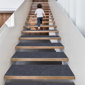 Килим для сходів 17 x 52 см, приємний м&39який ворс, самоклеючий та протиковзкий, можна різати, багаторазовий, 5 килимових сходинок, килимки для сходів для дітей та домашніх тварин, C