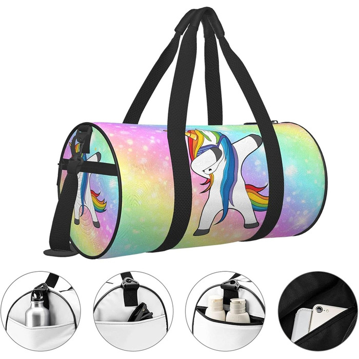Яскрава дорожня сумка з веселим єдинорогом, що танцює, для спортзалу, подорожей, спорту, великих покупок, а також як сумка для ночівлі та вихідних для чоловіків та жінок.