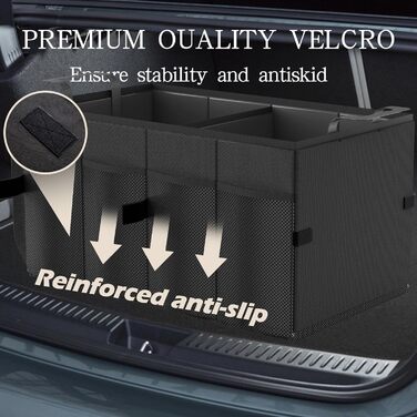 Органайзер для багажника автомобіля Beicarin, сумка для багажника, складаний органайзер з відділеннями та антиковзним дном (Чорний, розмір M) M(532x27 см)