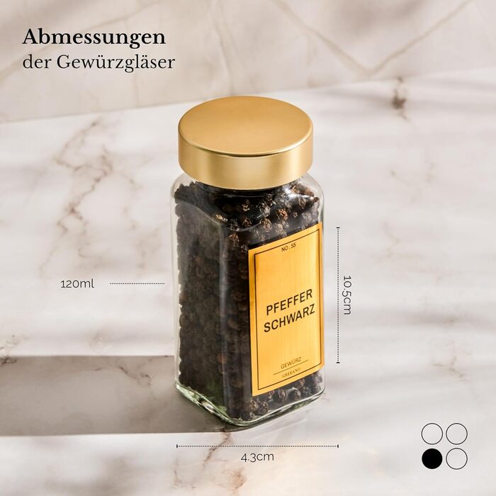 Банки для спецій з полицею 24 x 120 мл, включаючи 300 етикеток для спецій DE - Полиця для спецій з банками - Шухляда для органайзера для спецій - Шухляда для полиці для спецій з банками, система полиць для спецій, золота полиця Золота аура