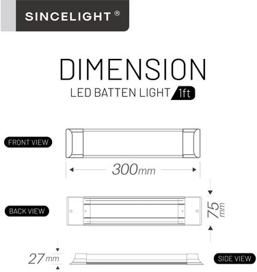 Світлодіодні стрічки SINCELIGHT 18 Вт, вбудована лампа 2 фути (60 см), стельове освітлення або настінний світильник для кухні, гаража, майстерні, ванної кімнати, складу, офісу, магазину, нейтральний білий 4000K, ука (нейтральний білий (4000k), 1 фут (30 с