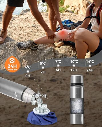 Термос SANTECO з нержавіючої сталі 1 л/1000 мл, герметична ізольована пляшка з чашкою для пиття в дорозі, термос для гарячих напоїв, кави та чаю, під час спорту, без BPA, зберігає напої холодними протягом 24 годин та гарячими протягом 12 годин, сріблястий