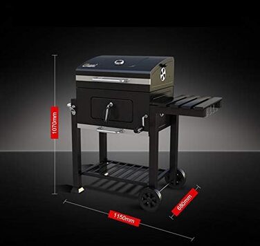 Гриль, візок для барбекю XXL вугільний гриль з кришкою, колесами, ручкою з нержавіючої сталі, решіткою для гриля і термометром вуг